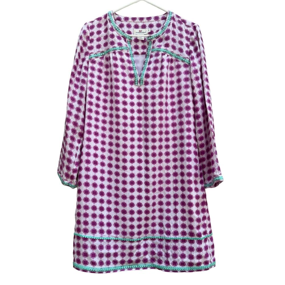 Vineyard Vines Cowrie Shell Silk Tunic Dress Fully Lined Purple Women's 6